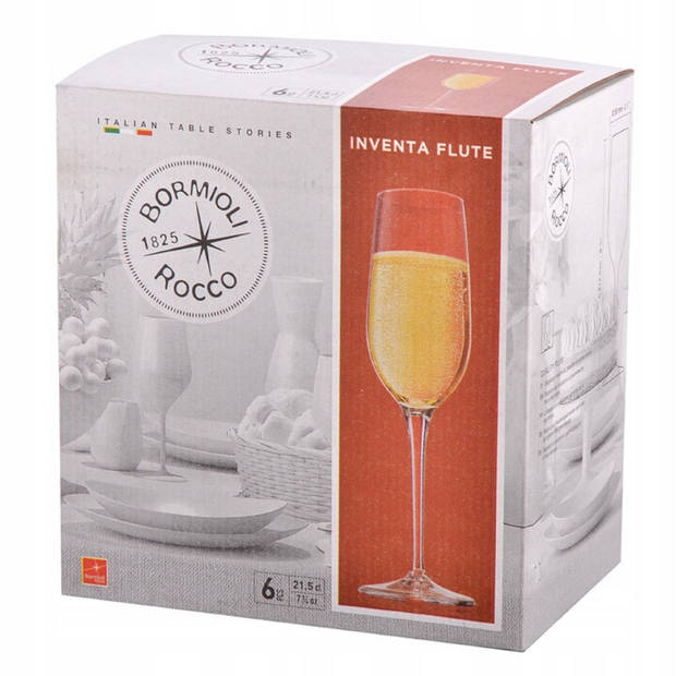 Bormioli Rocco champagneglazen 6 stuks Italiaanse kwaliteit - Inventa serie - 210ML