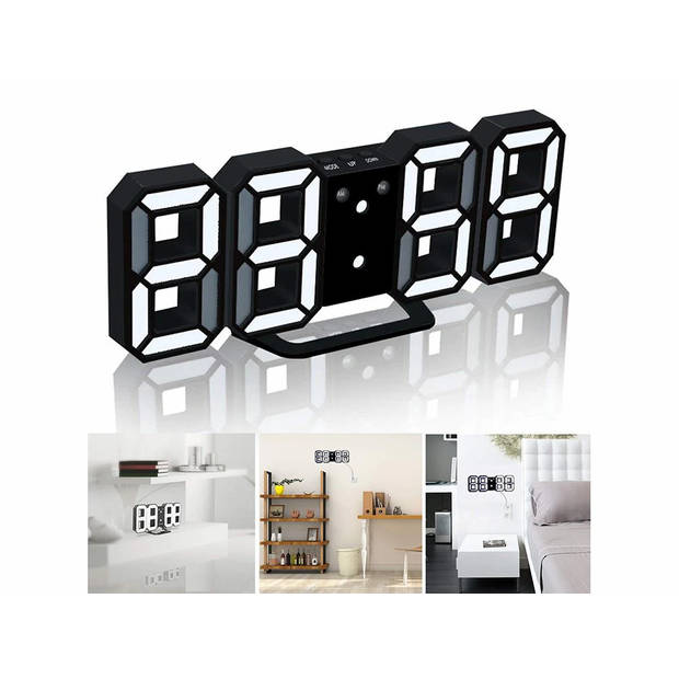 3D Led wekker - Klok - Tafel - Thermometer - Alarm - USB - Zwart