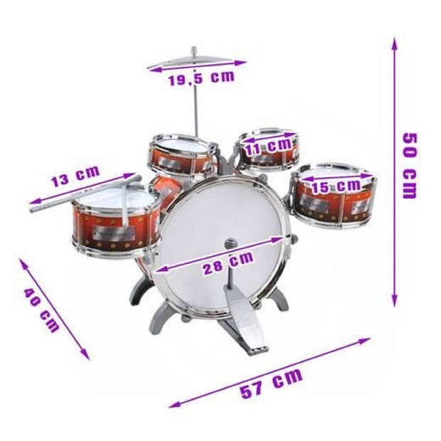 Drumstel voor kinderen met 4 trommels en een xl Bass - Inclusief drumbekken en krukje - Drummen voor kids