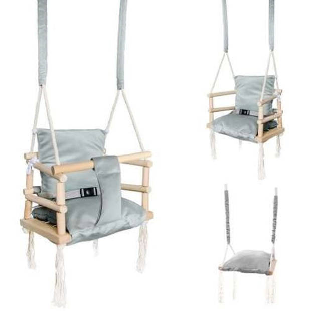 T.R. Goods Babyschommel voor Binnen - 3-in-1 Grijze Plafondhanger - Baby swing seat - Gemaakt van hout