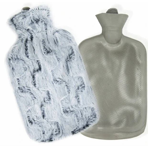 Tragar warmwaterkruik kruik met polyester hoes 2 liter 34 x 20 x 2 cm grijs - pluizig en zachte hoes - natuurlijk rubber