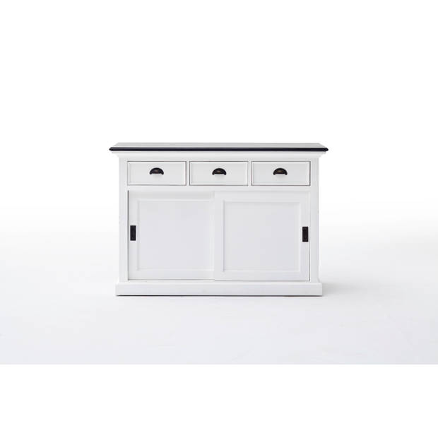 HalifaxContrast dressoir met schuifdeuren en 3 lades, in wit met zwarte top.