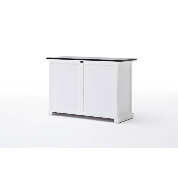 HalifaxContrast dressoir met schuifdeuren en 3 lades, in wit met zwarte top.