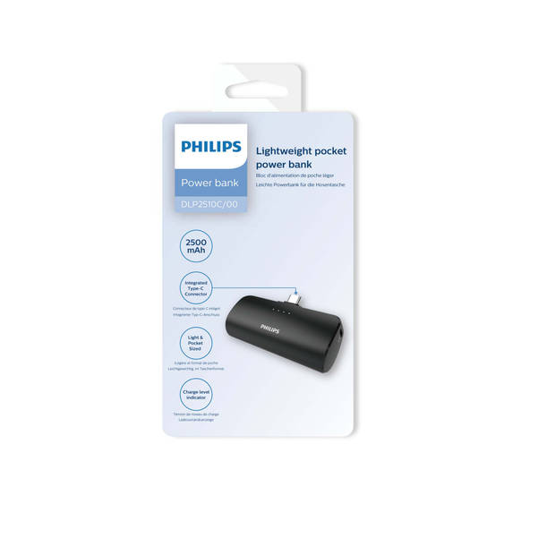 Philips Powerbank 2500mAh - DLP2510V/00 - Mini Externe Batterij - Zwart