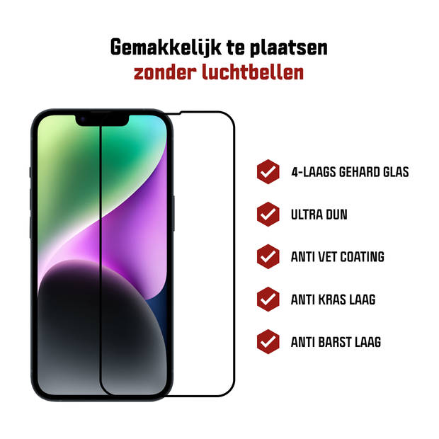 Kratoshield iPhone 14 Screenprotector - Glass - Full Cover 2.5D - Black