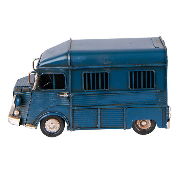 Clayre & Eef Decoratie Miniatuur Bus 16x7x9 cm Blauw Ijzer Decoratie Model Blauw Decoratie Model