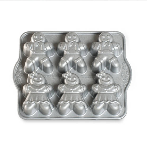 Nordic Ware - Bakvorm "Gingerbread Kids Cakelet Pan" - Nordic Ware Sparkling Silver Holiday