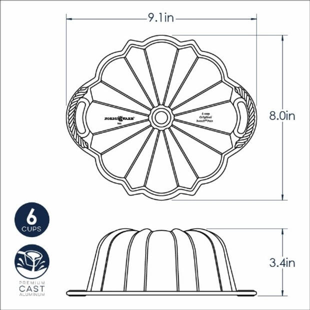 Nordic Ware - Tulband Bakvorm "6-Cup Anniversary Bundt Pan" - Nordic Ware Premier Gold