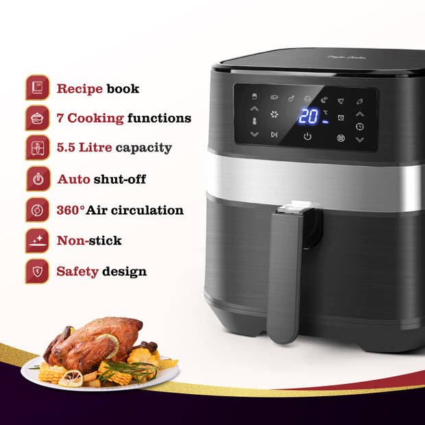 Taylor Swoden Andrea 30A3L - Airfryer XXL - Heteluchtfriteuse - met kookboek - 1700W - 5.5L - Zwart