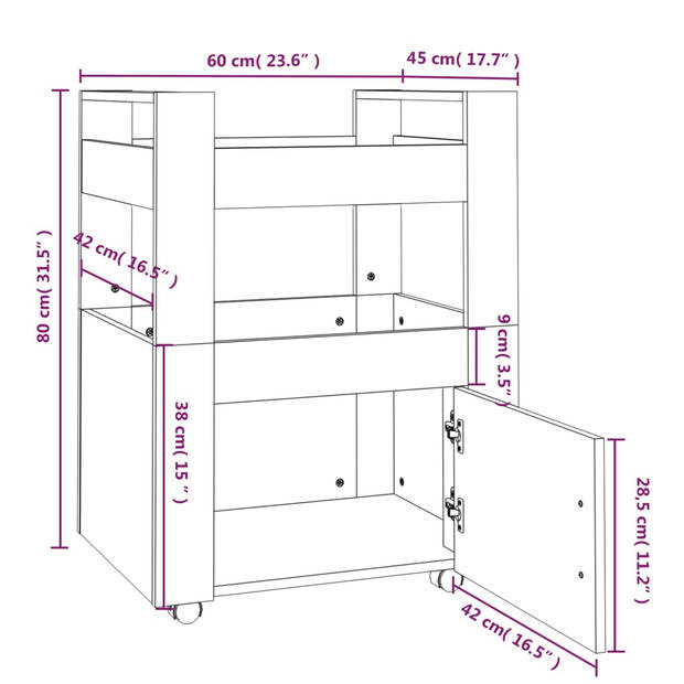 The Living Store Keukentrolley - Wit - 60 x 45 x 80 cm - Ruime opbergruimte - Duurzaam hout