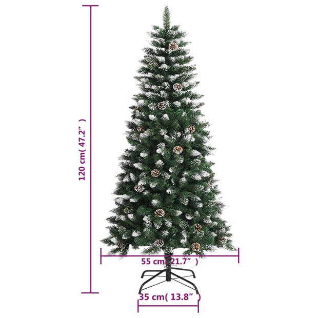 The Living Store Kunstkerstboom - 120 cm - Groen en wit - Met scharnierconstructie - Volle kerstboom - Stevig standaard