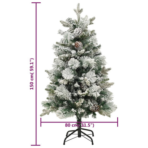 The Living Store Kerstboom - Scharnierend - 150 cm - LED-verlichting - Groen en wit