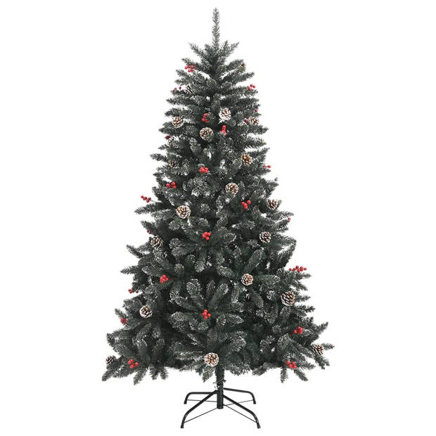 The Living Store Kunstkerstboom - Luxe Scharnierende 150 cm Groen-Witte PVC Boom - Volle Kerstboom met Decoratiesneeuw