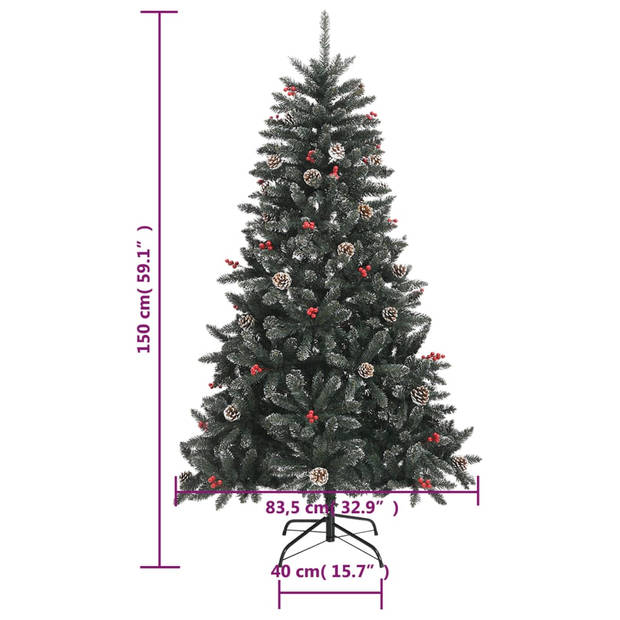 The Living Store Kunstkerstboom - Luxe Scharnierende 150 cm Groen-Witte PVC Boom - Volle Kerstboom met Decoratiesneeuw