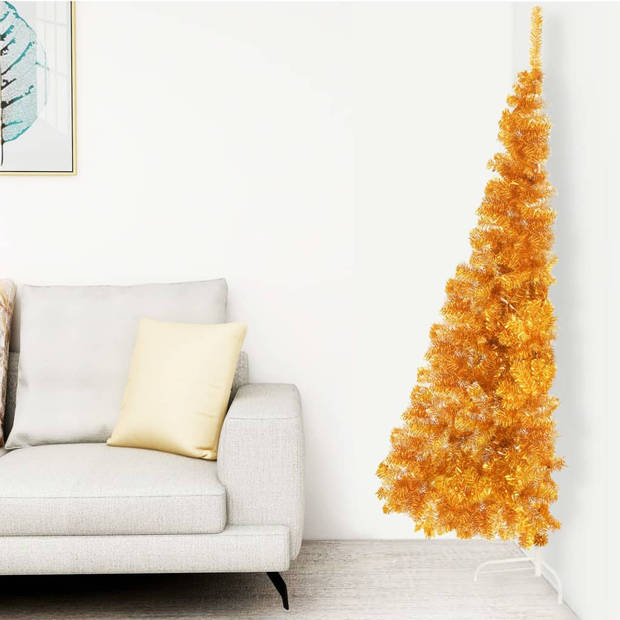 The Living Store Halve Kunstkerstboom - Goud - 210 cm - PVC/Staal - Halfrond