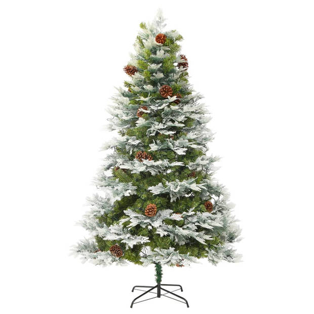 The Living Store Kerstboom - Scharnierende - PVC/PE - 225 cm hoog - Groen/Wit - Met LEDs