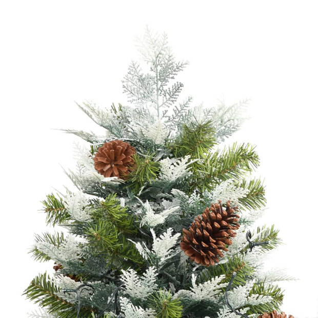 The Living Store Kerstboom - Scharnierende - PVC/PE - 225 cm hoog - Groen/Wit - Met LEDs