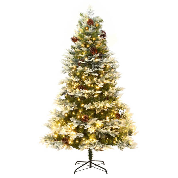 The Living Store Kerstboom - Scharnierende - PVC/PE - 225 cm hoog - Groen/Wit - Met LEDs