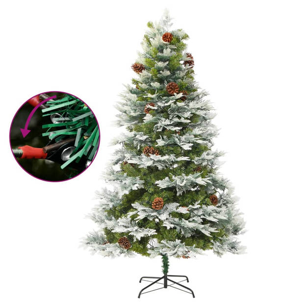 The Living Store Kerstboom - Scharnierende - PVC/PE - 225 cm hoog - Groen/Wit - Met LEDs