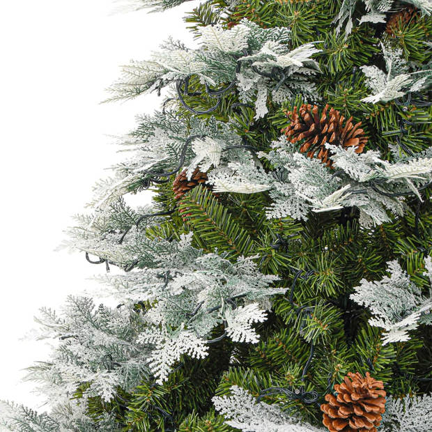 The Living Store Kerstboom - Scharnierende - PVC/PE - 225 cm hoog - Groen/Wit - Met LEDs