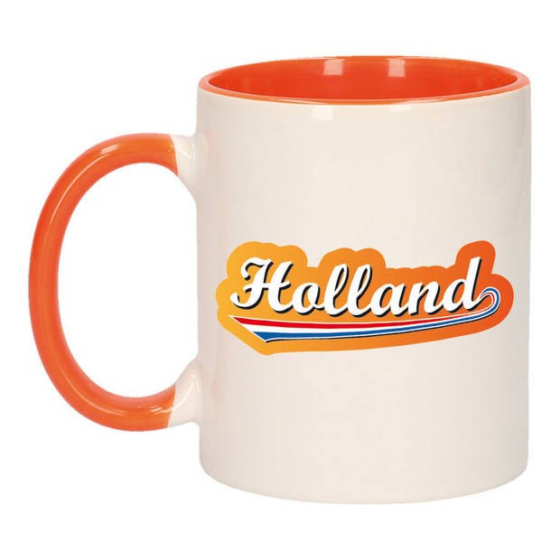 2x stuks mok/ beker wit en oranje Holland met lettercontour 300 ml - feest mokken