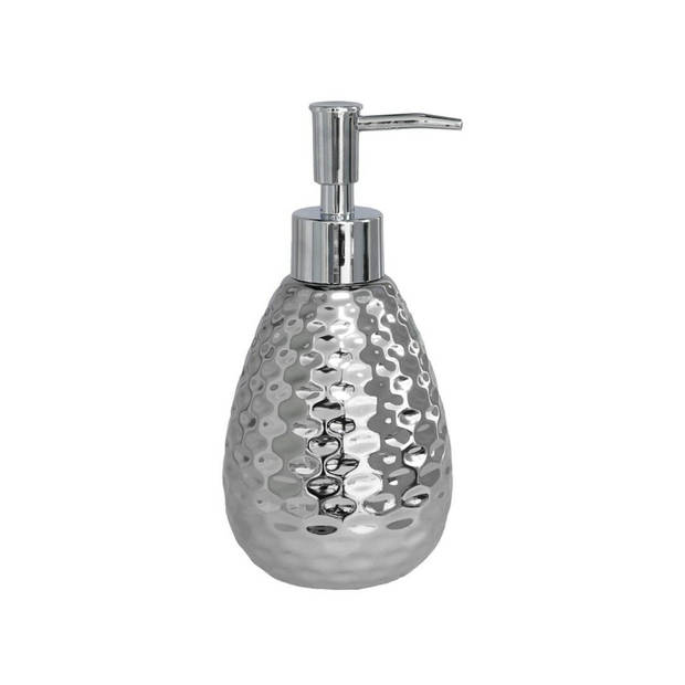WC-/toiletborstel houder metaal met zeeppompje 280 ml zilver kleurig - Badkameraccessoireset