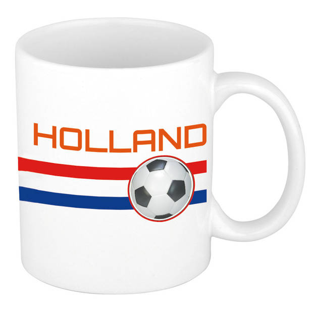 Mok/ beker wit Holland vlag met voetbal 300 ml - feest mokken