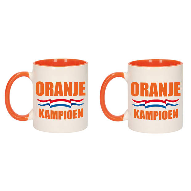 Mok/ beker wit en oranje met Nederlandse vlag - Oranje kampioen 300 ml - feest mokken