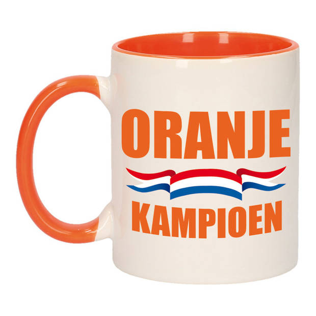 2x stuks mok/ beker wit en oranje met Nederlandse vlag - Oranje kampioen 300 ml - feest mokken