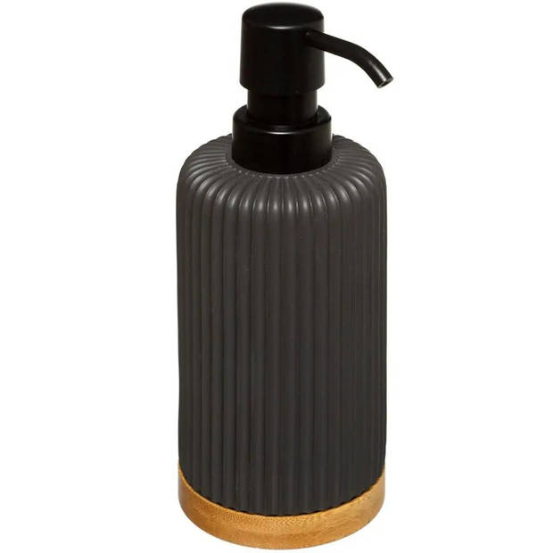 Toiletborstel met houder zwart 40 cm met zeeppompje 270 ml polyresin - Badkameraccessoireset