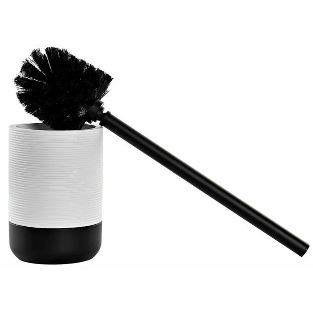 WC/Toiletborstel in houder keramiek zwart/wit 38 x 10 cm - Toiletborstels