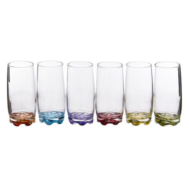 Set van 12x stuks drinkglazen/waterglazen kleurenmix 380 ml - Drinkglazen