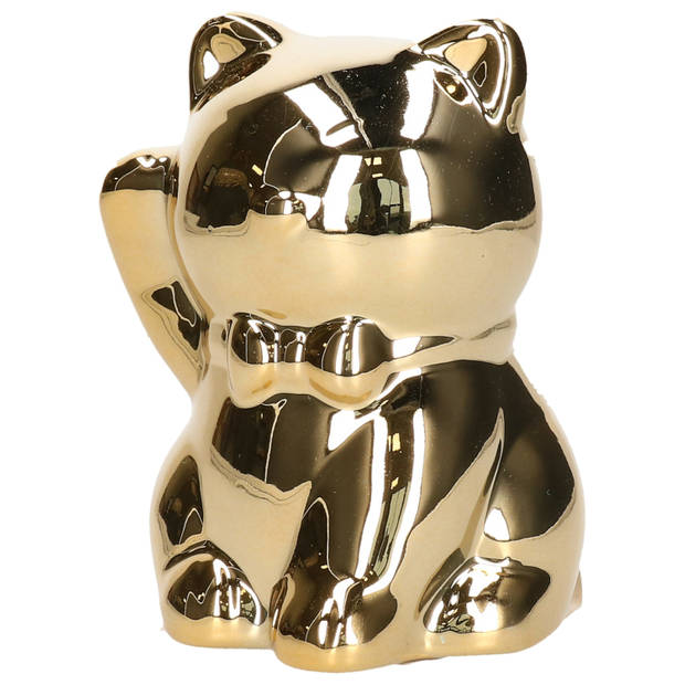Spaarpot kat/poes in het glimmend goud 10.5 cm - Spaarpotten