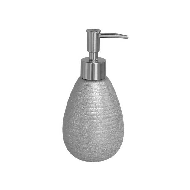 WC-/toiletborstel houder polystone met zeeppompje 280 ml zilver kleurig - Badkameraccessoireset