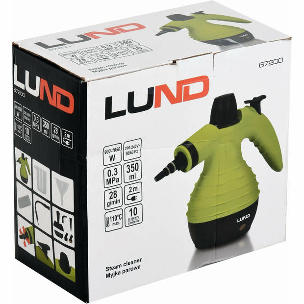 LUND professional hand stoomreiniger met 6 opzetstukken 10-delige set 900W-1050W groen