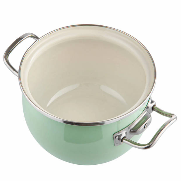 Emalia Berry 18 cm 2.5L retro geëmailleerde exclusieve kookpan met glazen deksel mint groen