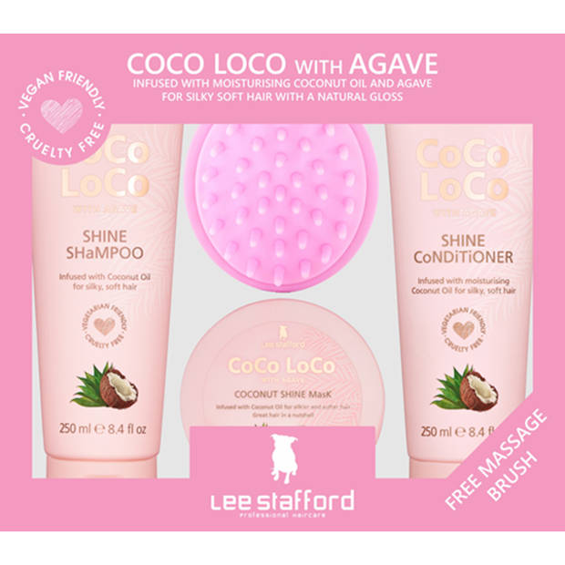 Lee Stafford CoCo LoCo & Agave Set - Shampoo, Conditioner & Haarmasker - Voor Droog & Fultoos Haar - met Massageborstel