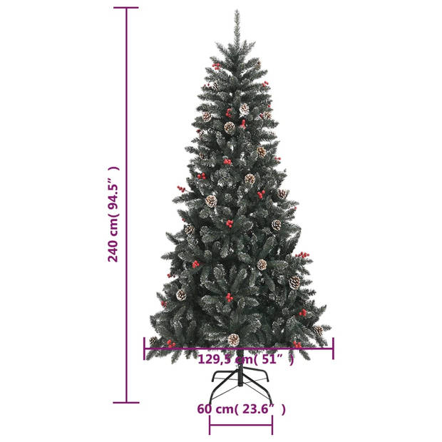 The Living Store Kunstkerstboom Deluxe - 240 cm - Met scharnierconstructie - Groen en wit - Inclusief dennenappels -