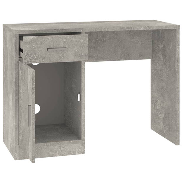 The Living Store Bureau Betongrijs 100x40x73 cm - Duurzaam Hout en Aluminium - Praktisch met Kast en Lade