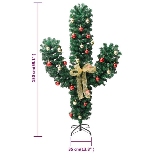 The Living Store kerstcactus Kunstplant - 150 cm - LED-lampjes - 8 lichteffecten - Groen