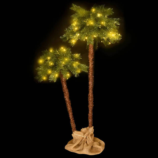 The Living Store Kunstboom Palm - 105 cm - 180 cm - LED-verlichting - stabiele standaard - groen/bruin -