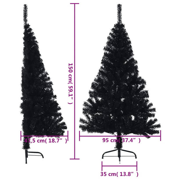 vidaXL Kunstkerstboom met standaard half 150 cm PVC zwart