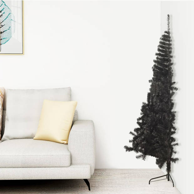 The Living Store Halve Kunstkerstboom PVC en staal - 240 cm - Zwart - 1.050 takken