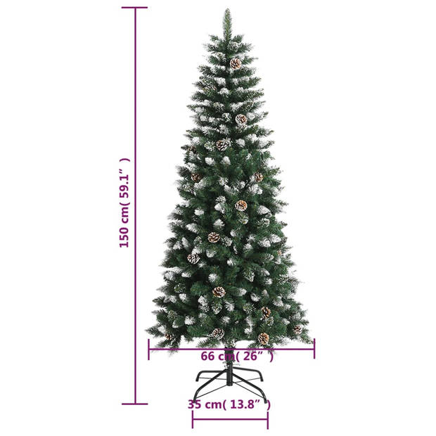 The Living Store Kunstkerstboom - Scharnierconstructie - Volle PVC uiteinden - Stevige standaard - Groen/wit - 150 cm