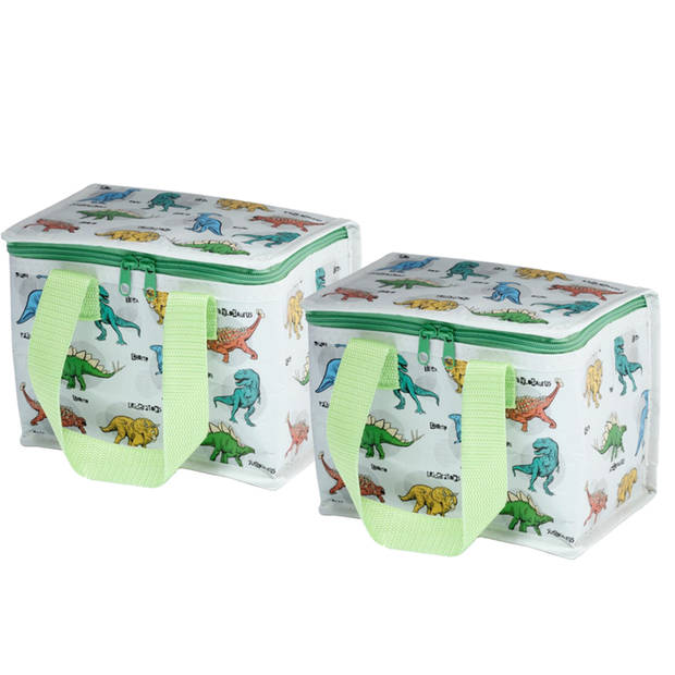 2x Stuks Kleine lunch koeltas - Dinosaurus print - 21 x 16 x 14 cm - 4,7 liter - Koeltas