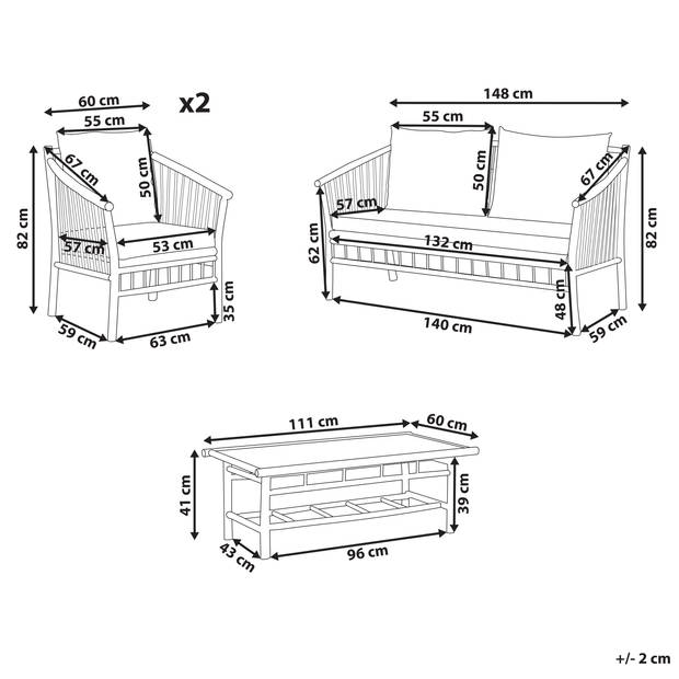 Beliani MAGGIORE - Loungeset-Lichte houtkleur-Bamboehout