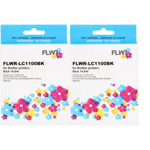 FLWR Brother LC-1100BK 2-pack zwart cartridge