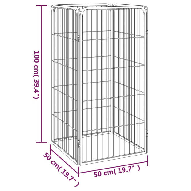 vidaXL Hondenkennel 4 panelen 50 x 100 cm gepoedercoat staal zwart