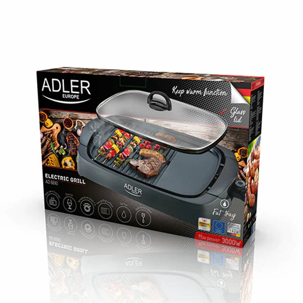 Adler AD 6610 - Elektrische Grill - non stick - 2200/3000 watt