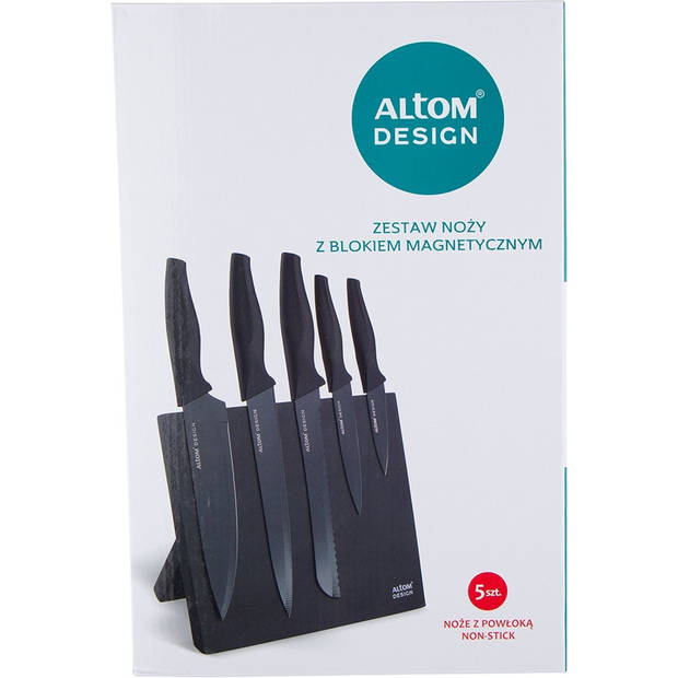 Altom Design zwart magnetisch messenblok met 5 zwarte messen